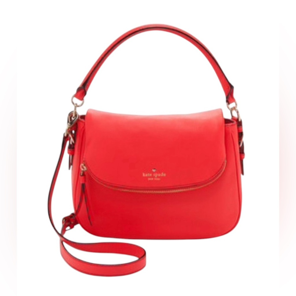 EUC KATE SPADE SMALL DEVLIN COBBLE HILL CROSSBODY BAG IN GERANIUM (CORAL RED)